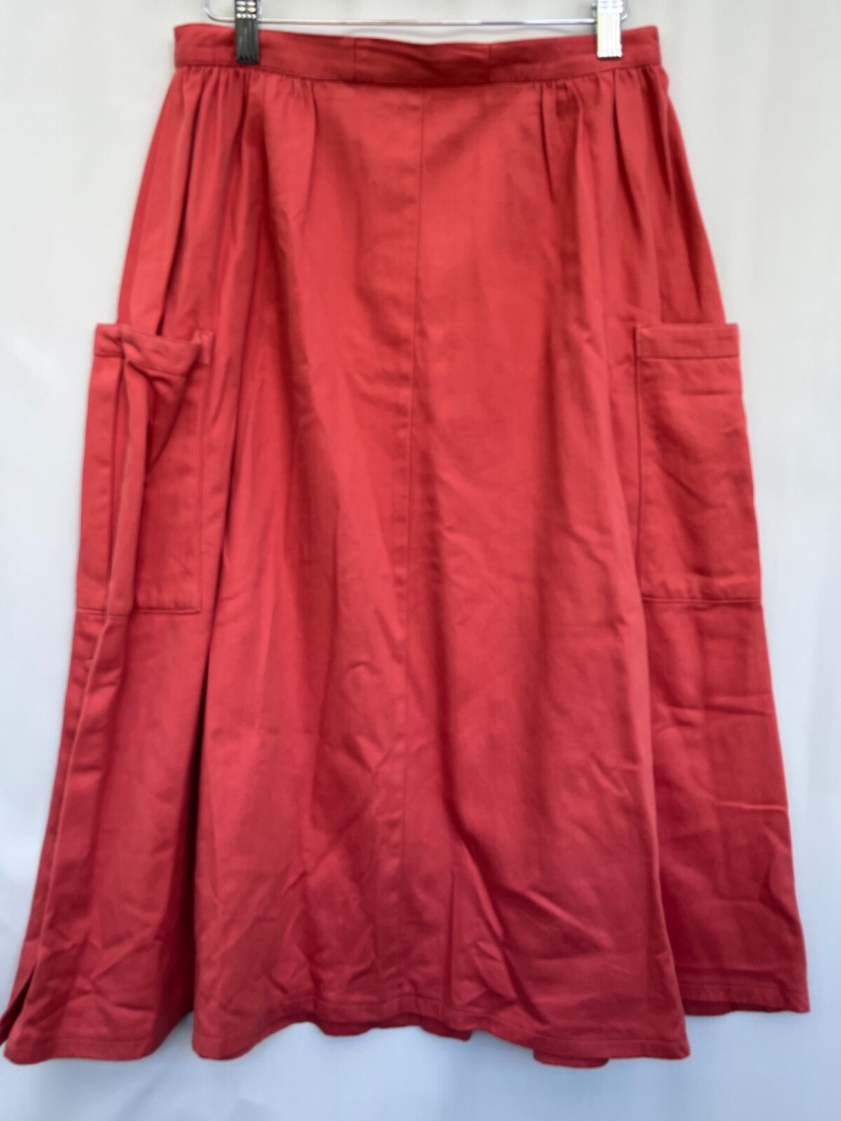 Terracotta gathered skirt with pockets UK size 8 W28 L30 cotton womens