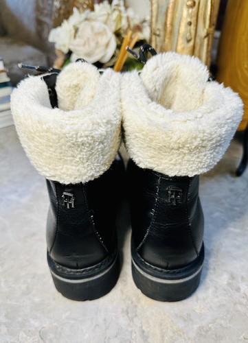 Tommy Hilfiger Twron2-t Black Leather Faux Sherpa Ankle Boot Women's Size 8.5 - Picture 6 of 8
