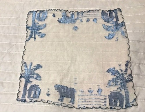 Set of 3 Vintage Sheer Ladies Hankies Handkerchiefs Palm Trees Tropical Design - Picture 4 of 4