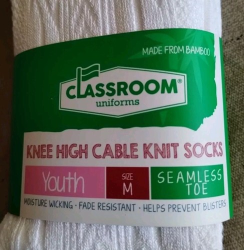 3-pack of White Knee Hi Cable Knit Socks by Classroom Uniforms NEW Youth Medium - Picture 2 of 5