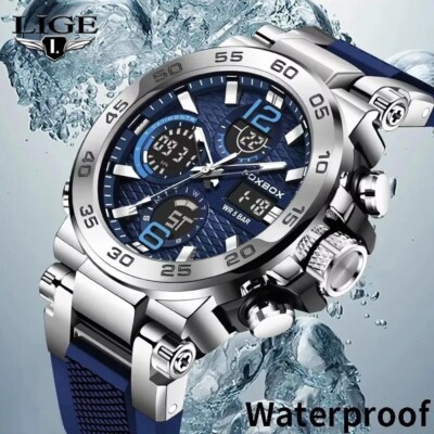 LIGE FOXBOX Men Watches Quartz Diver Sports Digital Analog Waterproof Wristwatch