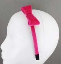Pink velvet velour headband side bow hair band grip teeth 3/8" wide dressy