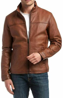 New Style Mens Genuine Lambskin Leather Motorcycle Biker Jacket Retro Brown Coat