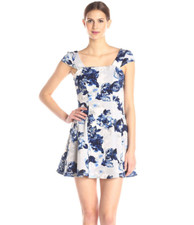 BCBGeneration ~ Blue Floral Square Neck Flare Mini Party Dress 8 NEW $128
