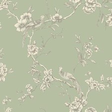 Chinoise Wallpaper Oriental Blossoming Tree Floral Exotic Birds Green E100336AH