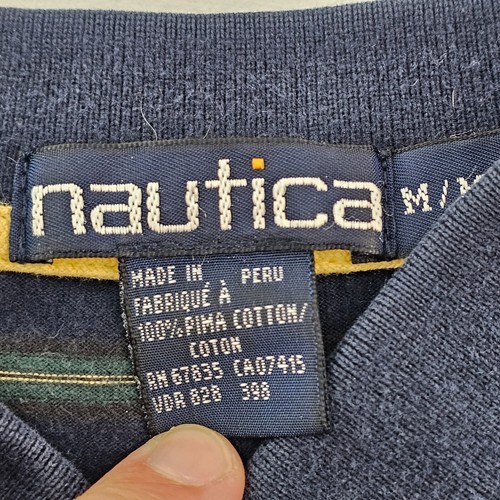 Vintage Nautica Blue Striped Short Sleeve Cotton Pocket Polo Shirt Men's M - Picture 4 of 7