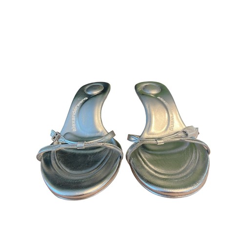 Alexander Wang Lucienne 65 Strappy Slide Sandals Leather Metallic Silver 38.5 - Picture 7 of 15