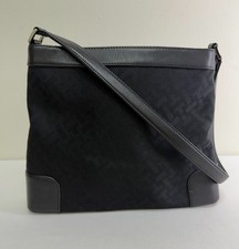 Classic Vintage Talbots Black Monogram Jacquard Leather Trim Shoulder Bag Purse