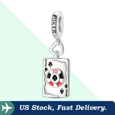 KUNSIR 925 Sterling Silver Poker Card Spades Jack Pendant Charm For Bracelet DIY