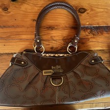Coach Brown Signature Logo Satchel Top Handle Zip Medium Gold Hardware Strap