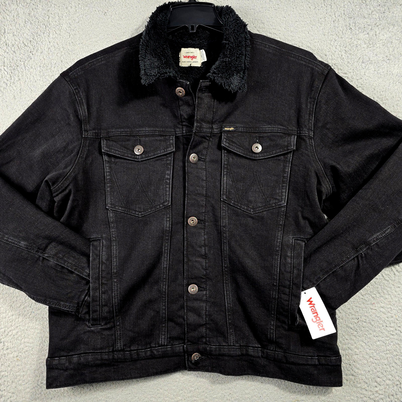 Wrangler Denim Sherpa Jacket Mens Large Black Trucker Outdoo