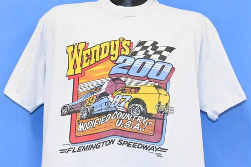 vtg 80s WENDYS 200 FLEMINGTON SPEEDWAY MODIFIED COUNTRY USA t-shirt RACING XL