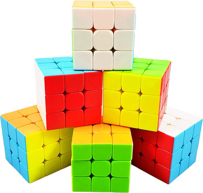 6 Pack Full Size Stickerless 56Mm Magic Speed Cube 3X3 Easy Turning and Smooth P