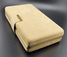 Vintage Beige Velvet Travel Jewelry Case | Gold Trim/ 2 Removable Pouches 