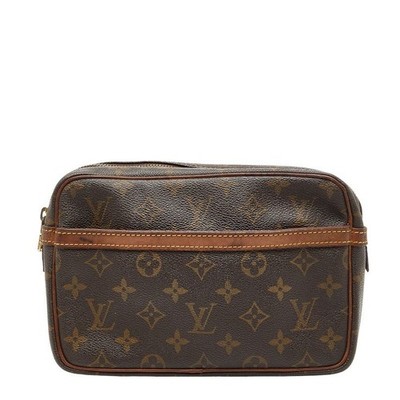 LOUIS VUITTON Monogram Compiègne 23 Brown PVC Leather Clutch Bag 22x14x5.5cm