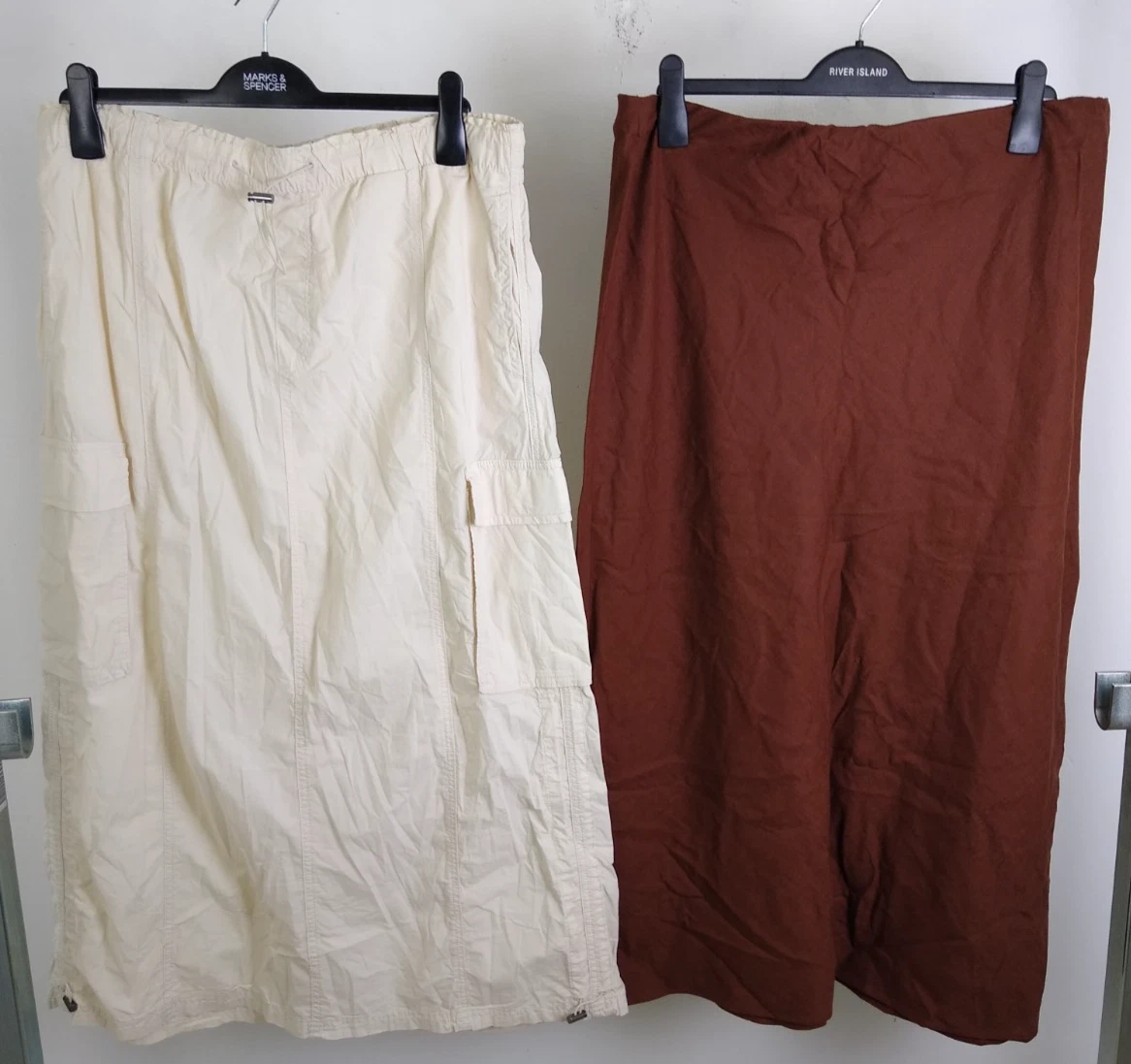 M&S Women's Ecru Cotton Pull On Midi Skirt Size 18 & Linen Mix Brown Skirt New