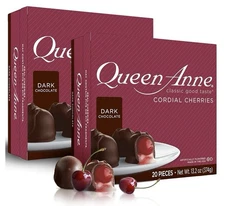 2 Pack Queen Anne Dark Chocolate Covered Cordial Cherries Candy-40 Pieces-26.4oz