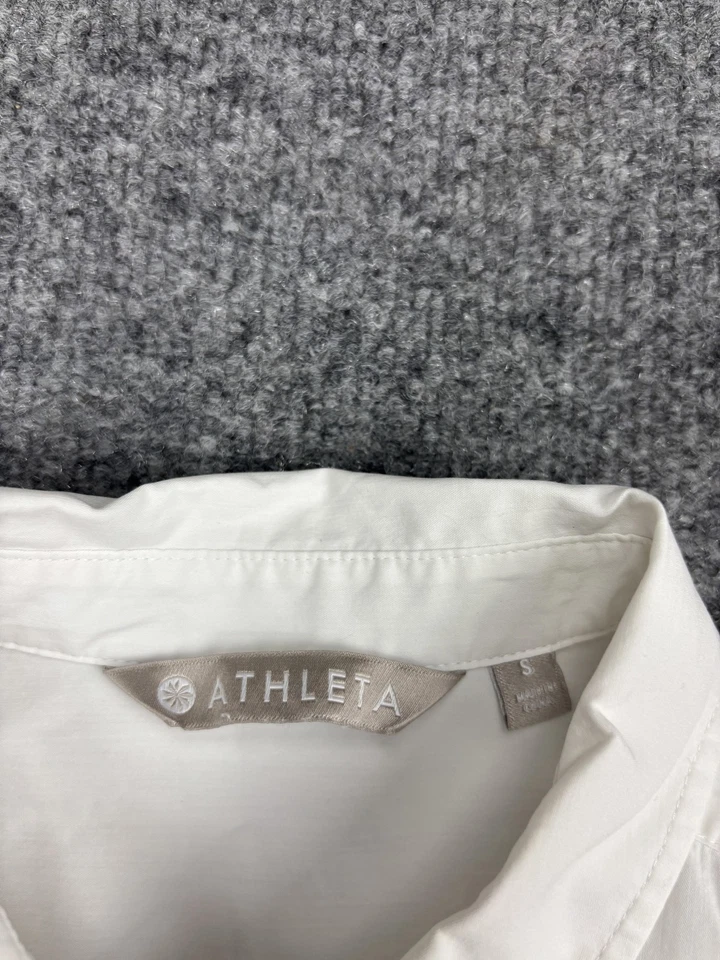 Camisa Athleta Mujer Pequeña Blanca Abotonada Manga Larga Elastizada Cuello Popelina Foto 2 de 4