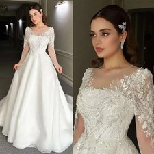 Elegant Wedding Dress A-line Lace Applique Sequins Layer Tulle Court Bridal Gown