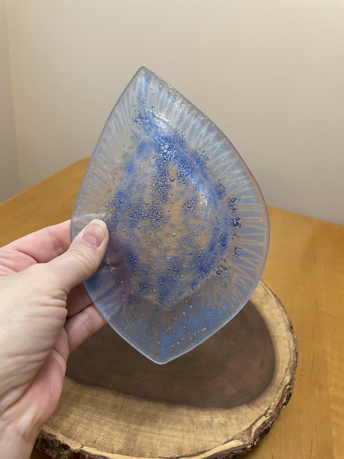 Collectible VTG Blue Bubble Glass Art Piece Hand Blown Delicate