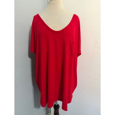 Faded Glory Womens 3X Red V-Neck Short Sleeve Pocket T-Shirt Oversized Tunic Top