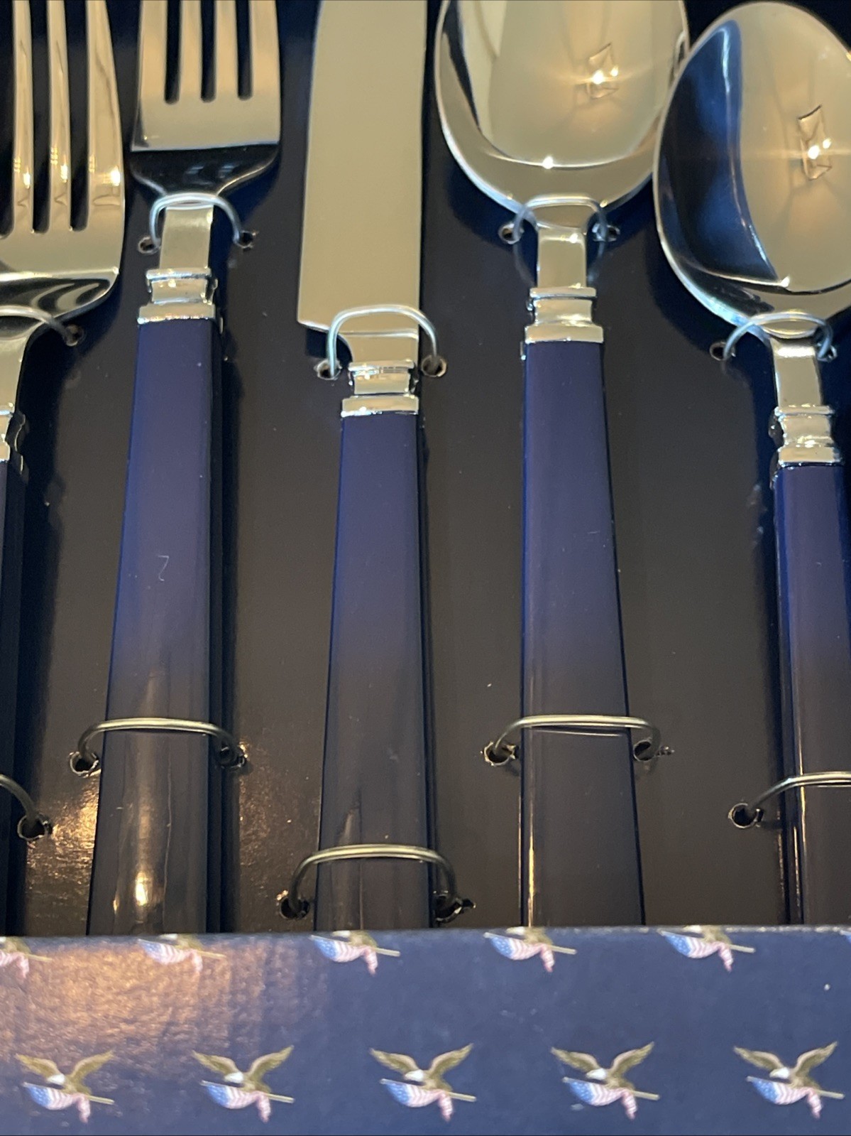 20pc Navy Blue Flatware Set Stainless Steel Service For 4,  ABS Plastic Handle