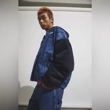 Teddy Fresh Denim Bear Print Jacket Corduroy Sleeves Medium Mens