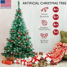 4/5/6/7FT Christmas Tree Xmas Artificial Pine Snow Berries Holiday Xmas Decors
