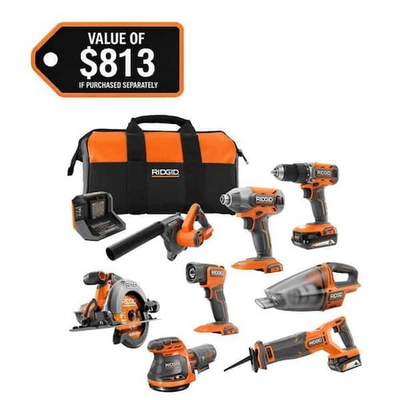#ad RIDGID R96850 18V Cordless 8 Tool Combo Kit w 2 Batteries Charger Tool Bag $319.99