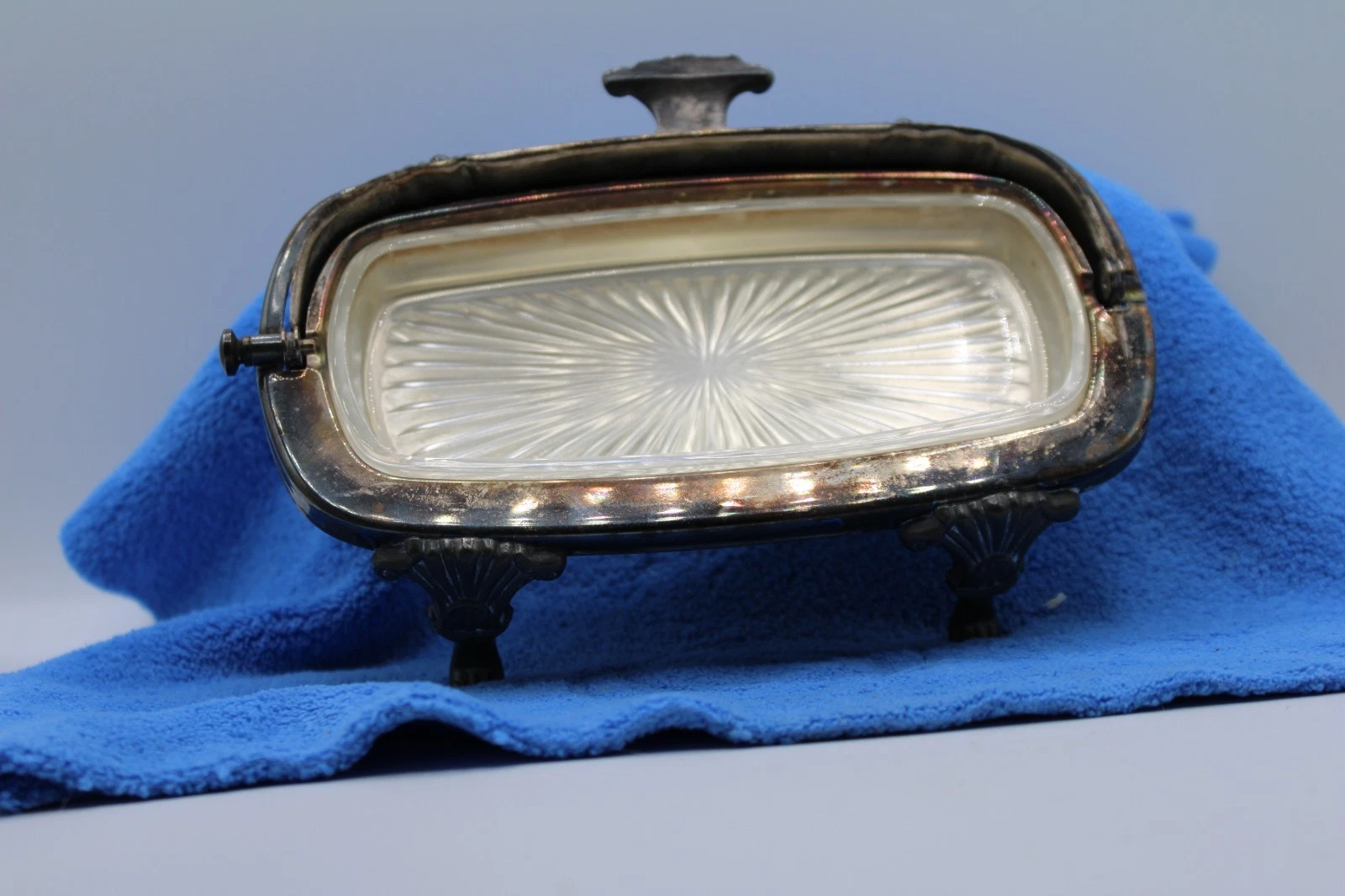 Vintage Bristol Silver by Poole Butter Dish Footed Roll Top Silverplate 1940s