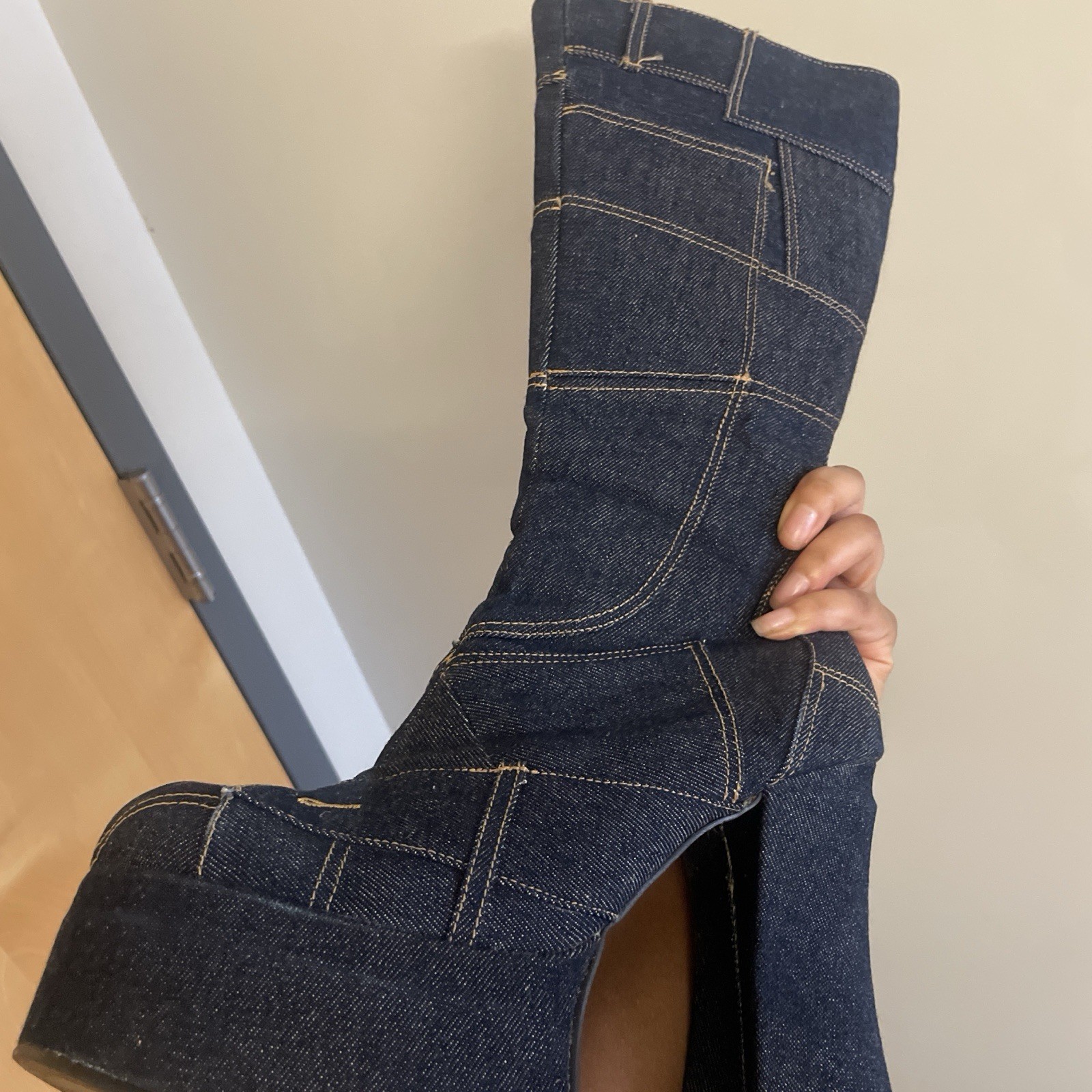 Blue Denim Platform Patchwork Bratz style Boots - image 3