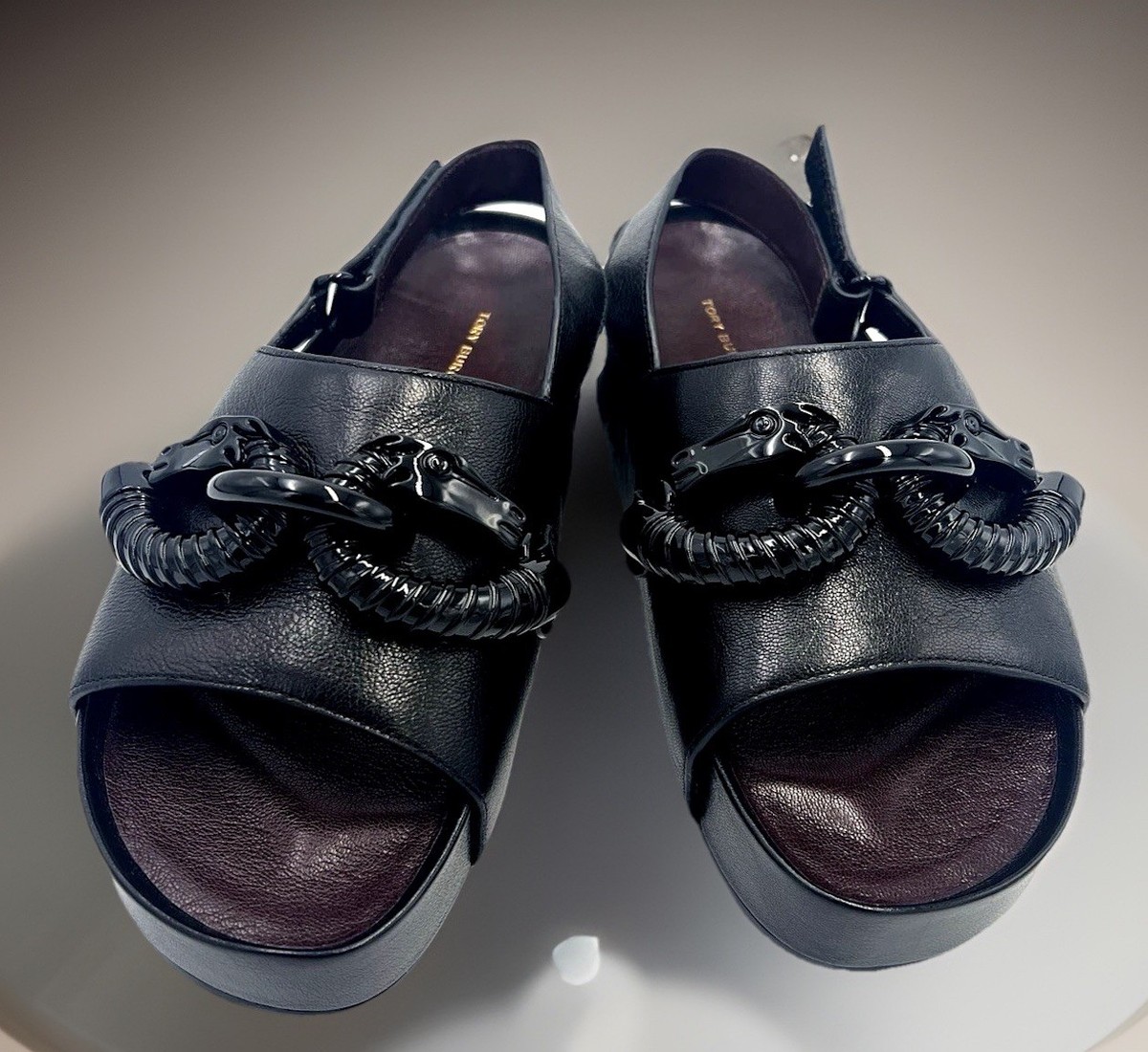 レザー★送料&関税込み★Tory Burch★JESSA PLATFORM SANDAL TORY BURCH SANDAL JESSA EQUESTRIAN PLATFORM SLINGBACK BLACK