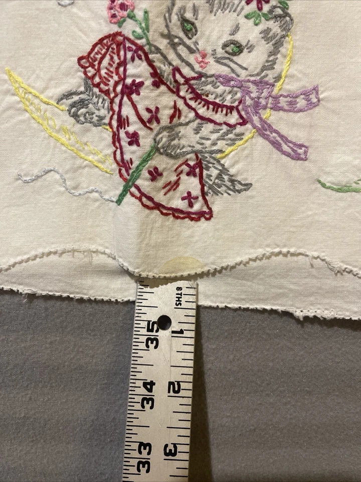 2 Винтажных 1940-х Вышитых Руками Наволочки с Котятами Willing & Able Moon Stars Read - Изображение 4 из 4