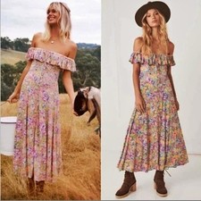 Free People Spell & The Gypsy Dolly Off Shoulder Midi Dress in Popsicle Floral