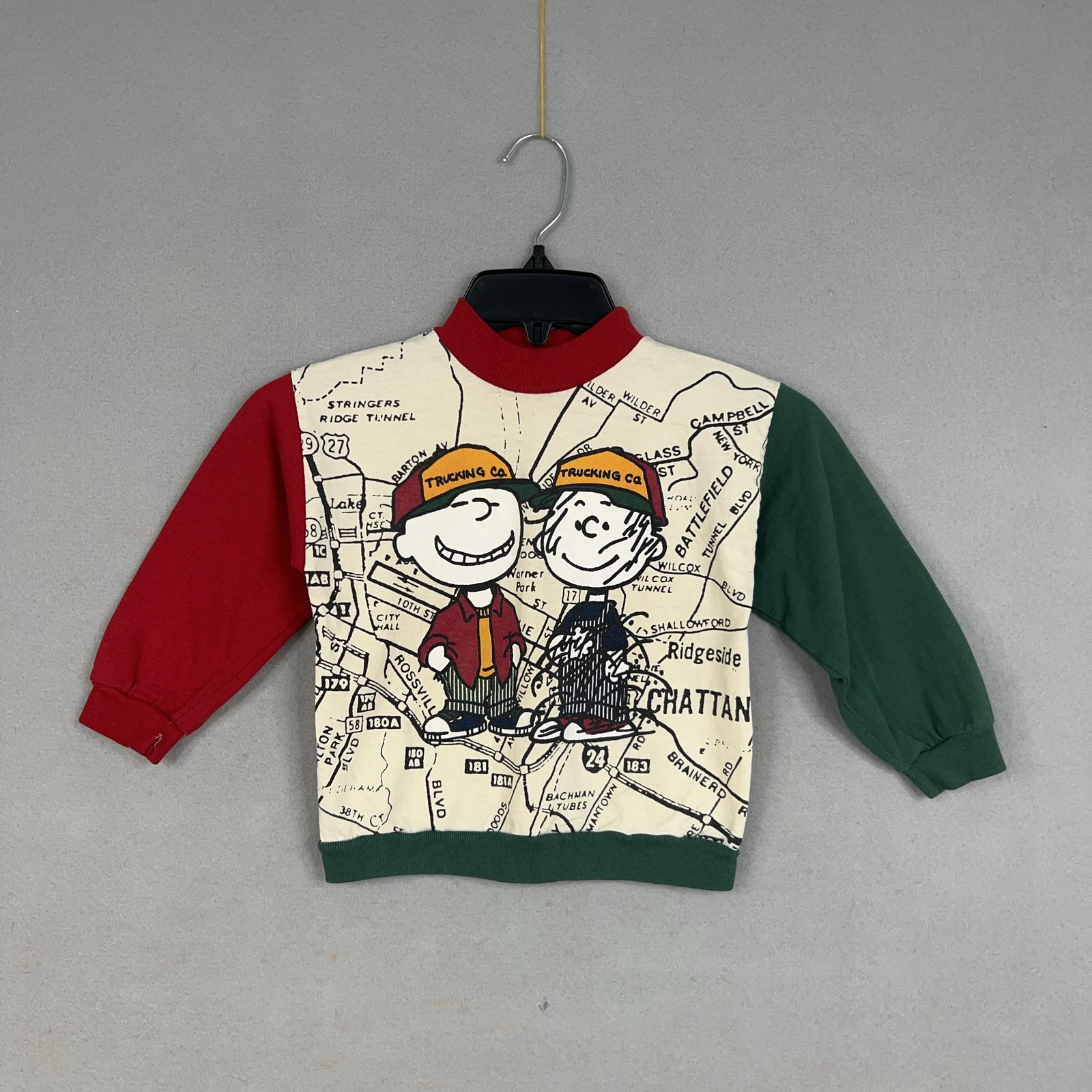Vintage Peanuts Charlie Brown Sweatshirt Youth 4T Red Green Map Made USA Kids