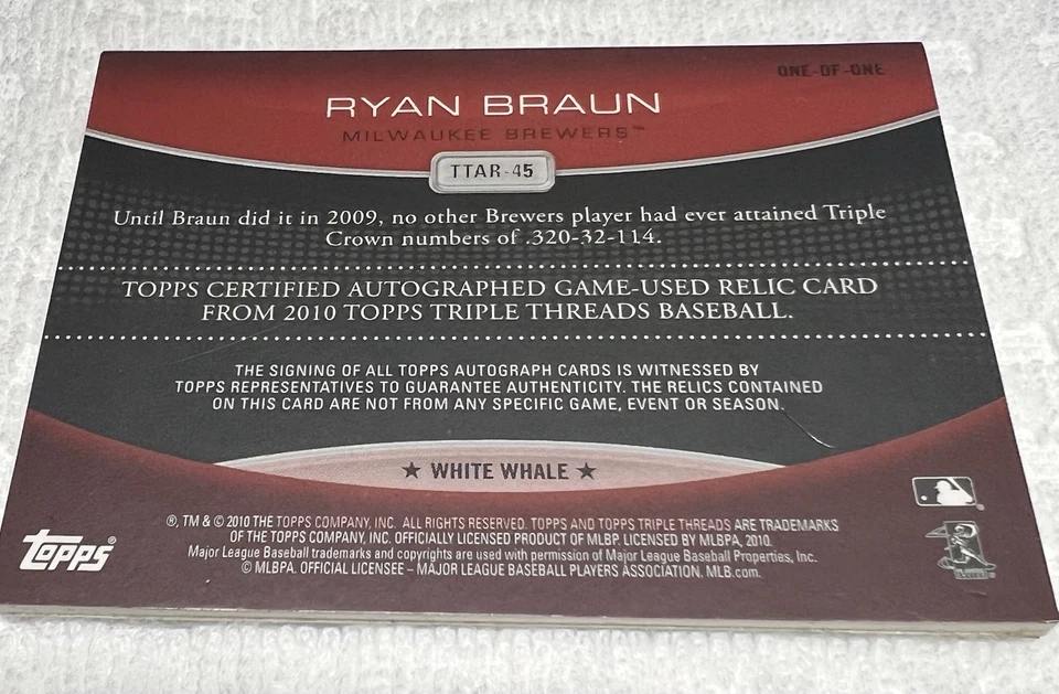 2010 Ryan Braun White Wale Triple Threads TTAR-45 automático - Imagem 2 de 2