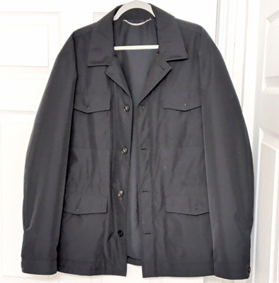 Canali Men's Black Water Resistant Field Jacket Button Front Size 56