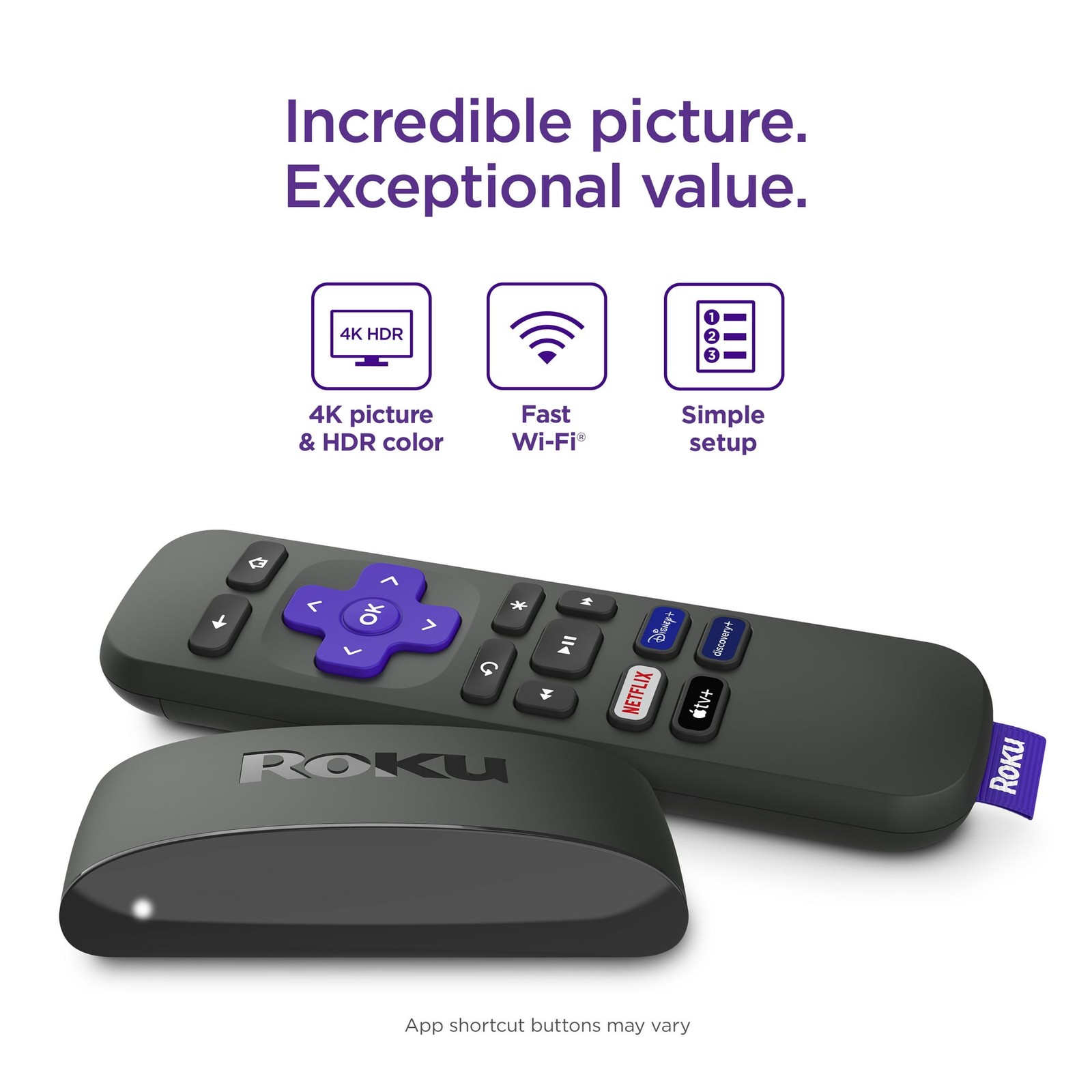 Roku Express 4K+ | Roku Streaming Device 4K/HDR with Voice Remote, Free & Live T