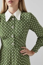 LK Bennett Mathilde Green Polka Dot Silk Tea Dress Size 18 UK BNWT