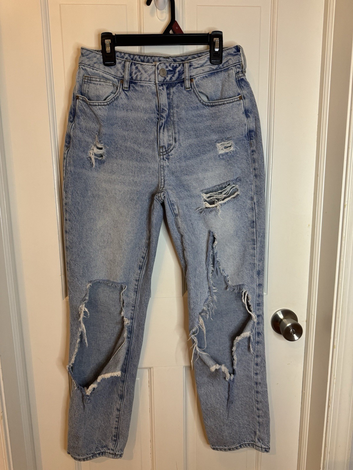 PacSun Mom Jeans Women's Size 26 Blue Denim Cotton Distressed Mid Rise Pockets-image