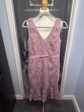 Lipsy London Lace Midi Dress Pink UK 12 Sleeveless V Neck Peplum Hem Occasion