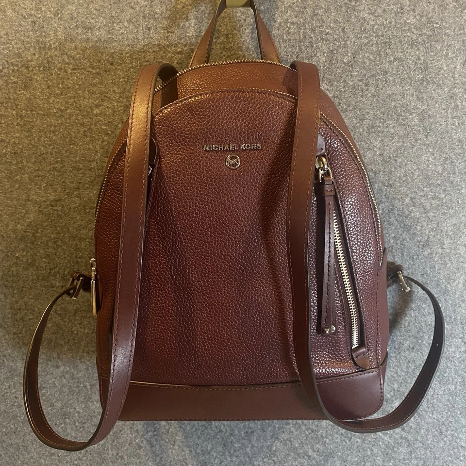 Mochila Michael Kors Brooklyn Borgonha Couro Marrom Grande Bolsa de Livro - Imagem 3 de 4