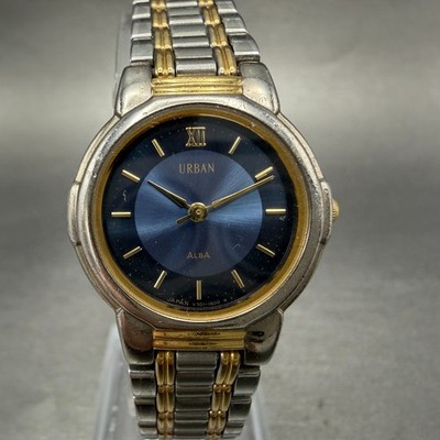 Seiko Alba Urban Watch Women 24mm Blue Dial Two Tone Round V701-1450 New Battery