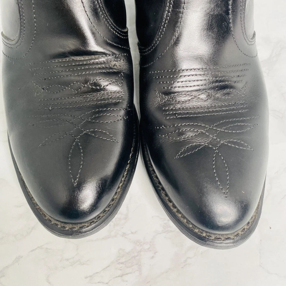 UFCW Men's Sz 8 EE 1199 Black Leather VTG Cowboy Ankle Boots USA Zip Up - Image 3 of 4