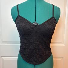 Coquette Black Lace Bustier Corset Cami Floral Stretch Top Medium