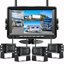 Wireless RV Backup Camera Side View 7" DVR Quad Monitor BSD AI for Truck Caravan