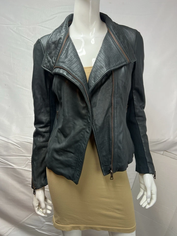 Chaqueta de moto Sam Edelman para mujer S 100 % piel de cordero azul azulado Anthropologie Foto 4 de 4