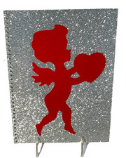 Cupid  Silver Glitter Spiral Notebook 80 Page Lined Paper Wide Ruled Perforated
