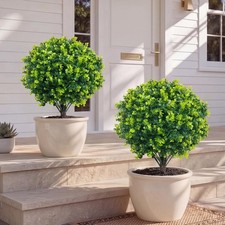 Artificial Boxwood Topiary Ball Trees with Ground Spike Set of 2 22" Outdoor