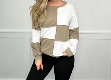 Bibi Color Block Long Sleeve Top Latte